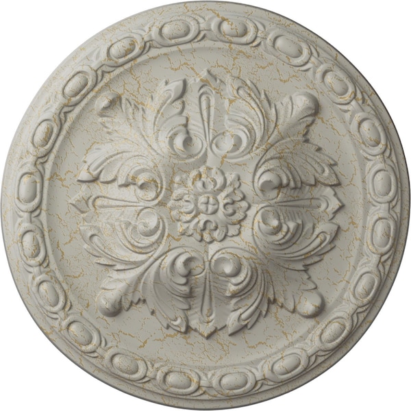 Ekena Millwork Stockport Ceiling Medallion, Hand-Painted Pot of Cream Crackle, 11 3/4"OD x 3/8"P CM12STPCC - main